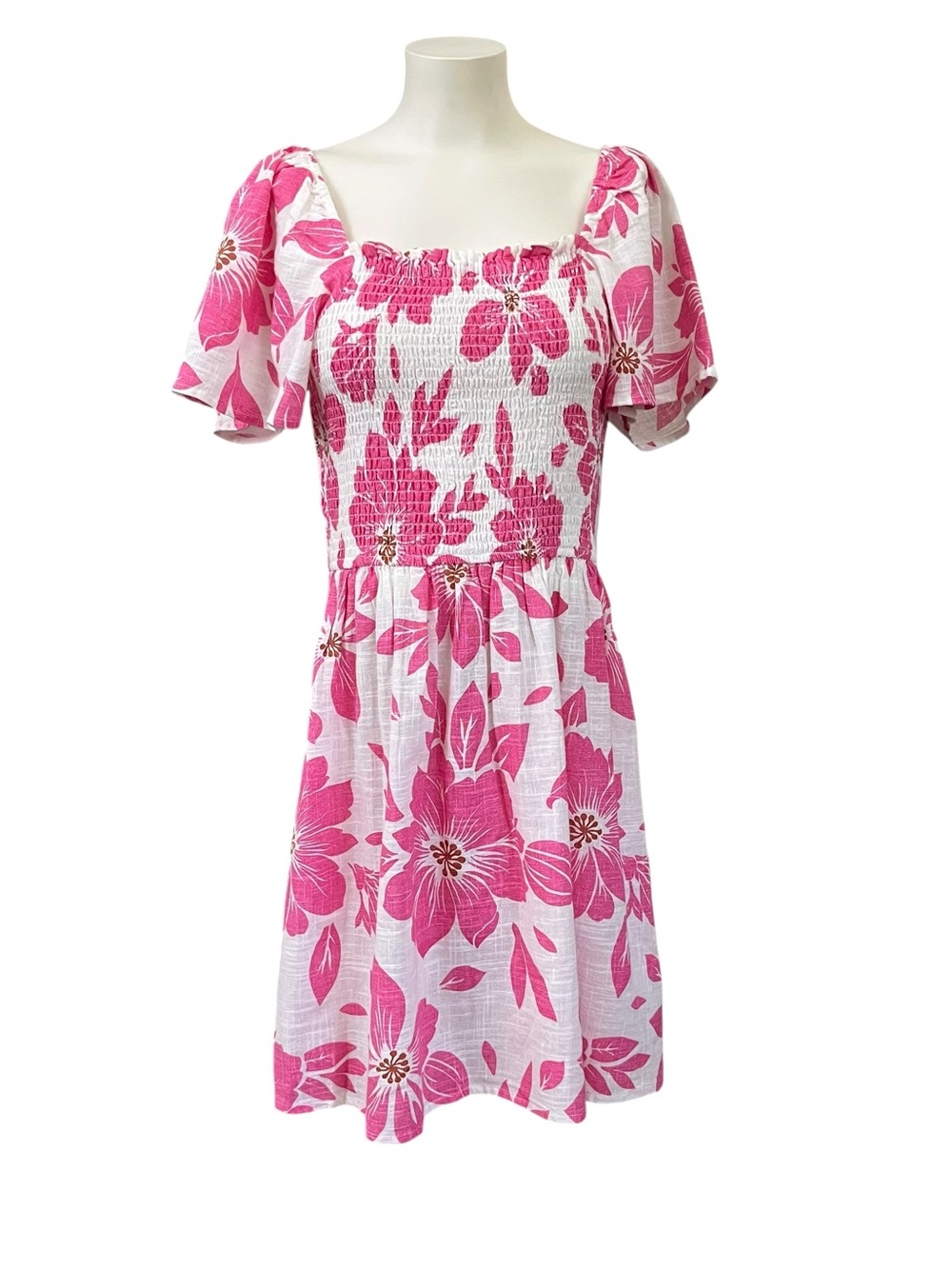 Rip Curl Azalea Floral Smocked Mini Dress Pink White Size M Tropical Cruise NWT